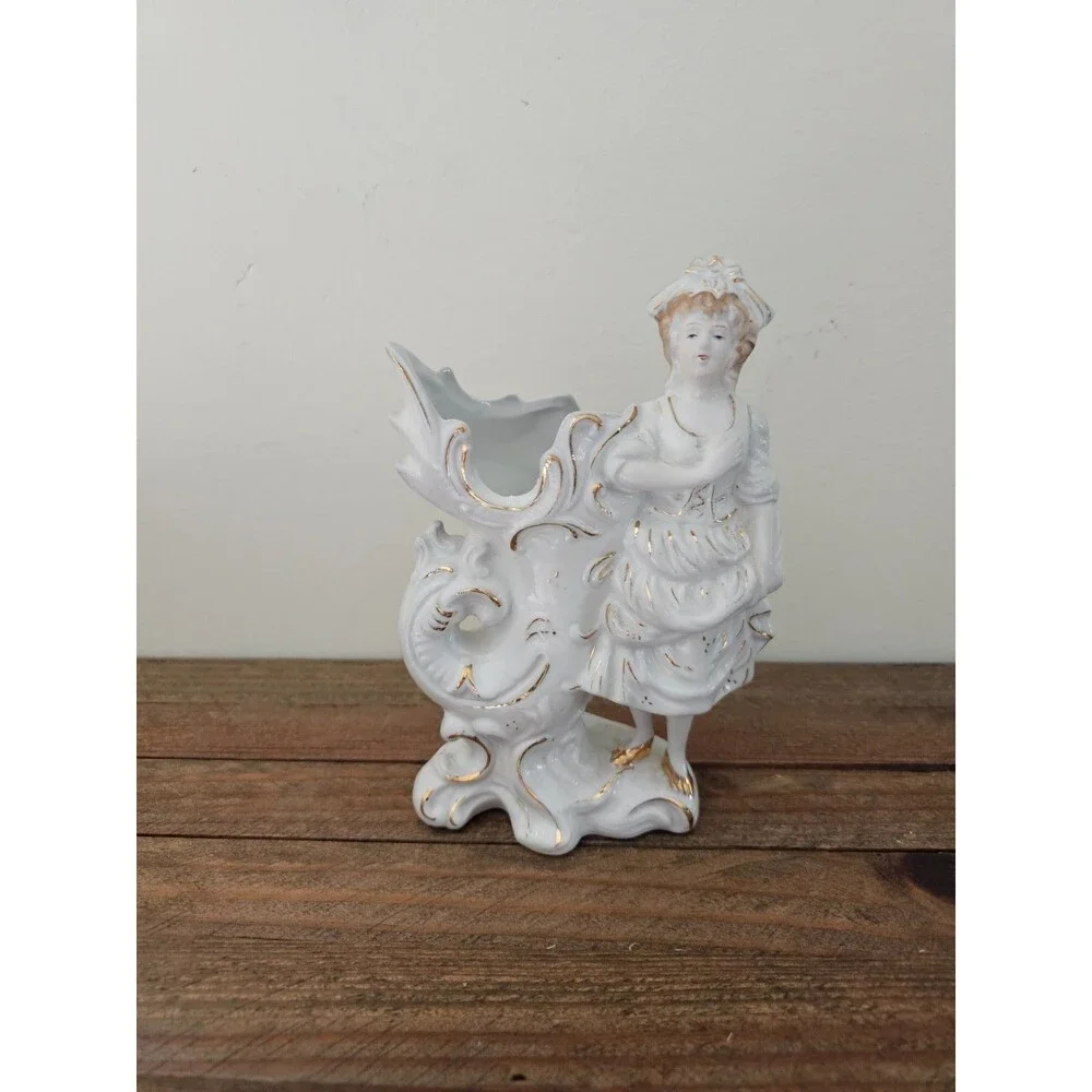 Pair of Porcelain Lady Cornucopia Vases or Figurines Paul's Gifts Planters